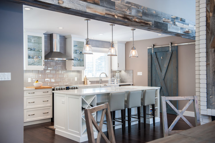 Cozy Kitchen with Open Shelves and Glass Front Cabinets