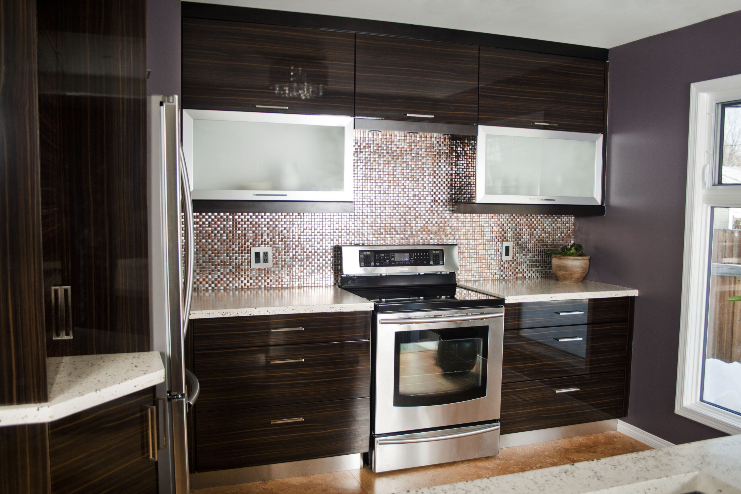 Dark Thermofoil Contemporary Galley Kitchen