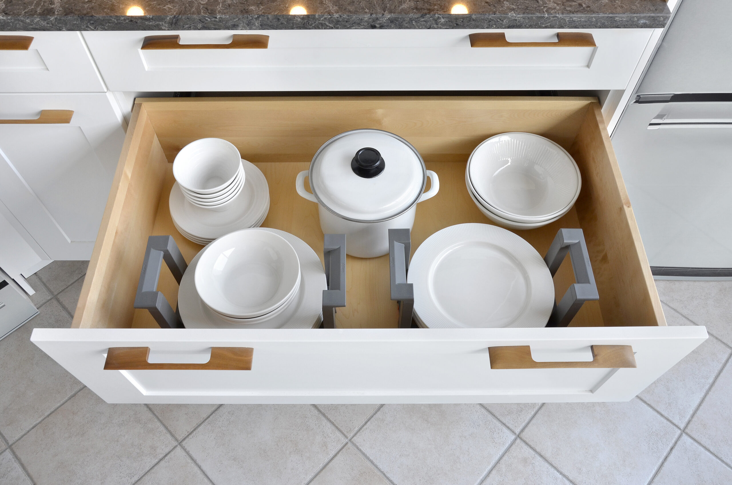 Wide Cabinet Drawer with Plate Holders