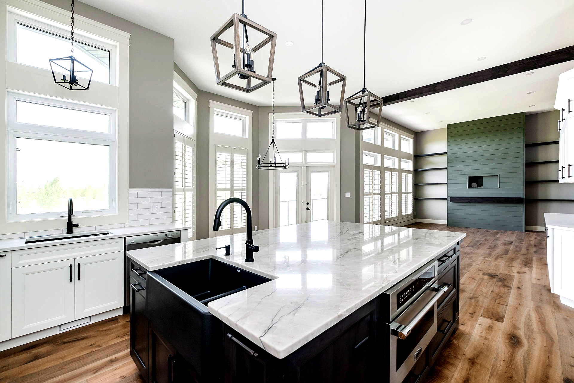 Spacious Kitchen with Dark Stain Cabinet Island