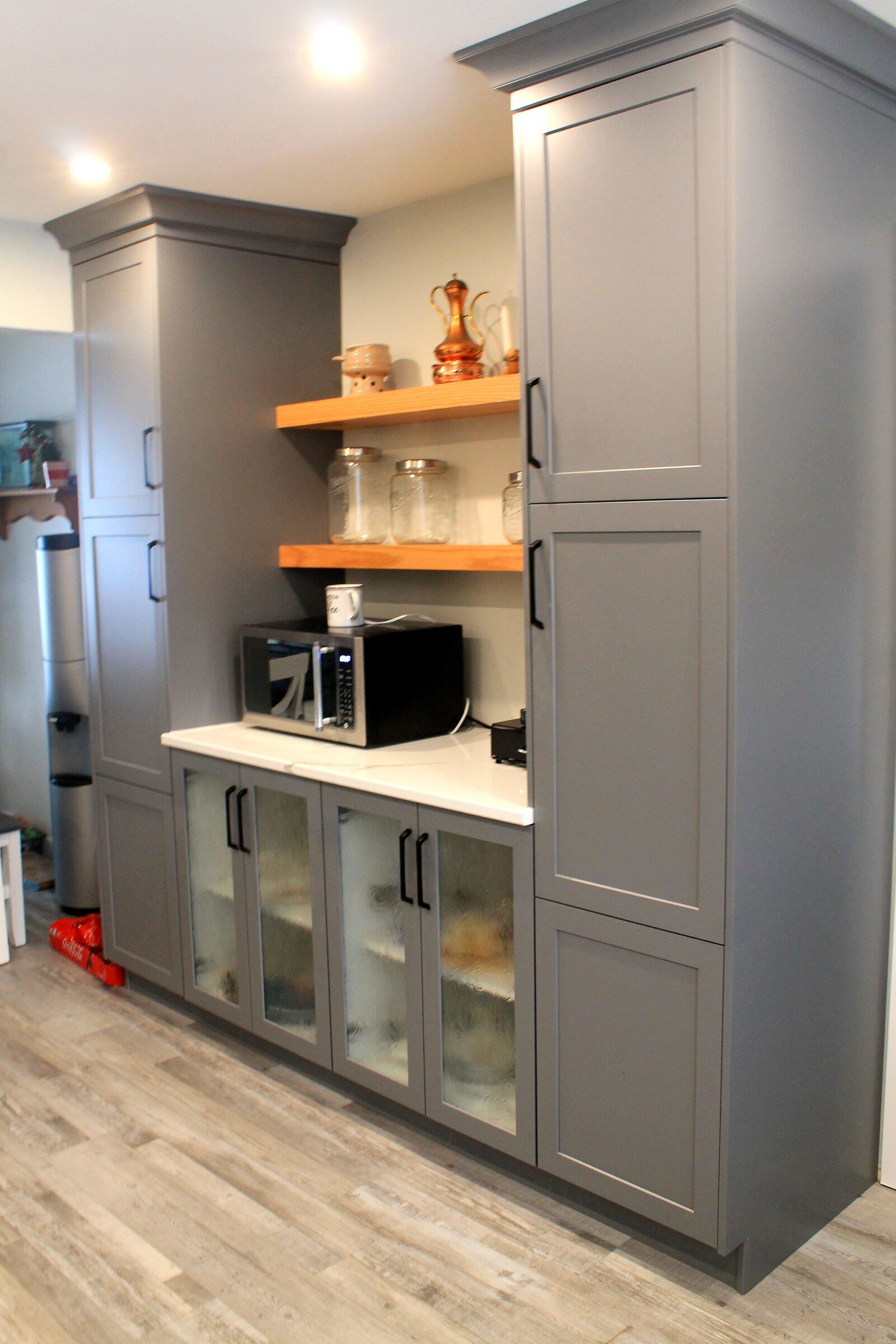 Coffee Bar Created with Grey Cabinets
