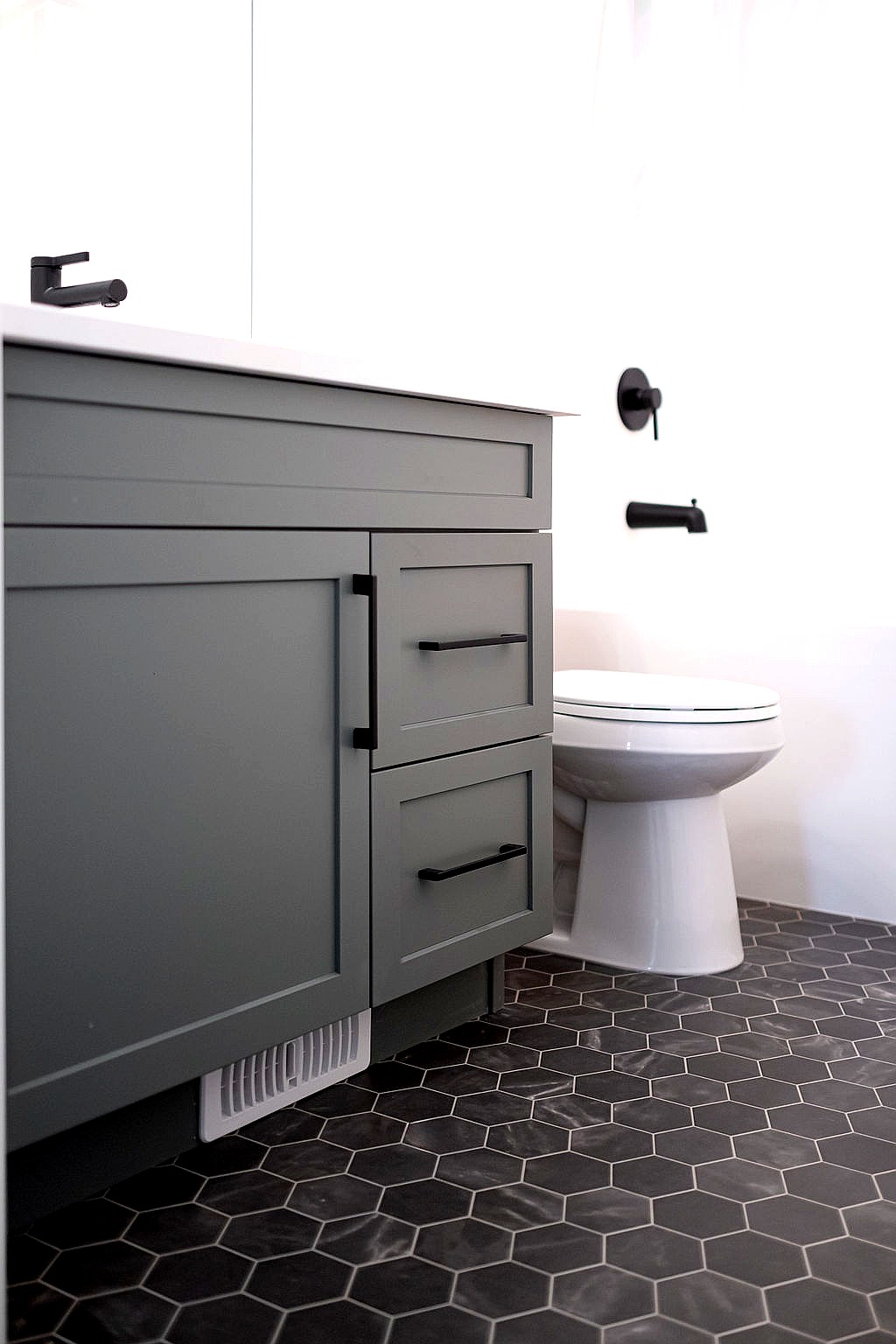 Contemporary Bath Vanity with Green-gray Finish