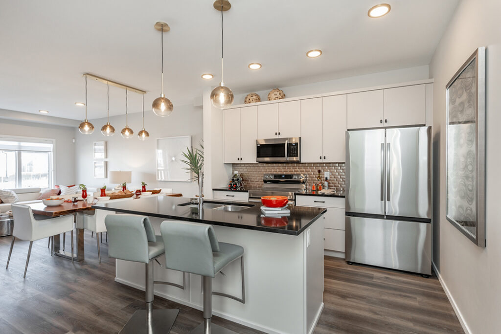 white kitchen cabinets and stainless steel appliances, modern kitchen, kitchen ideas