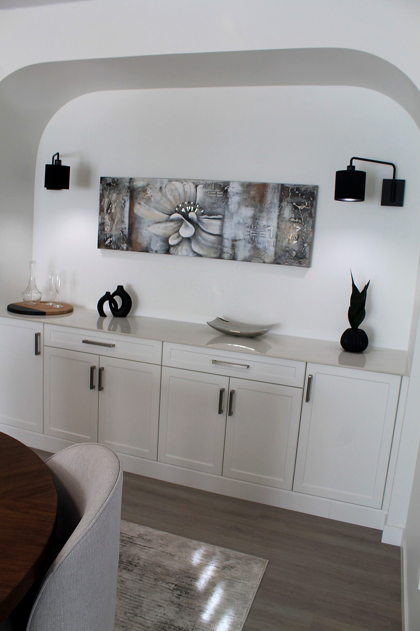 Dining Room Built in with White Cabinets